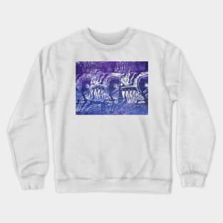 Blue Fish - Collaged Abstract Fish Lino Print Crewneck Sweatshirt